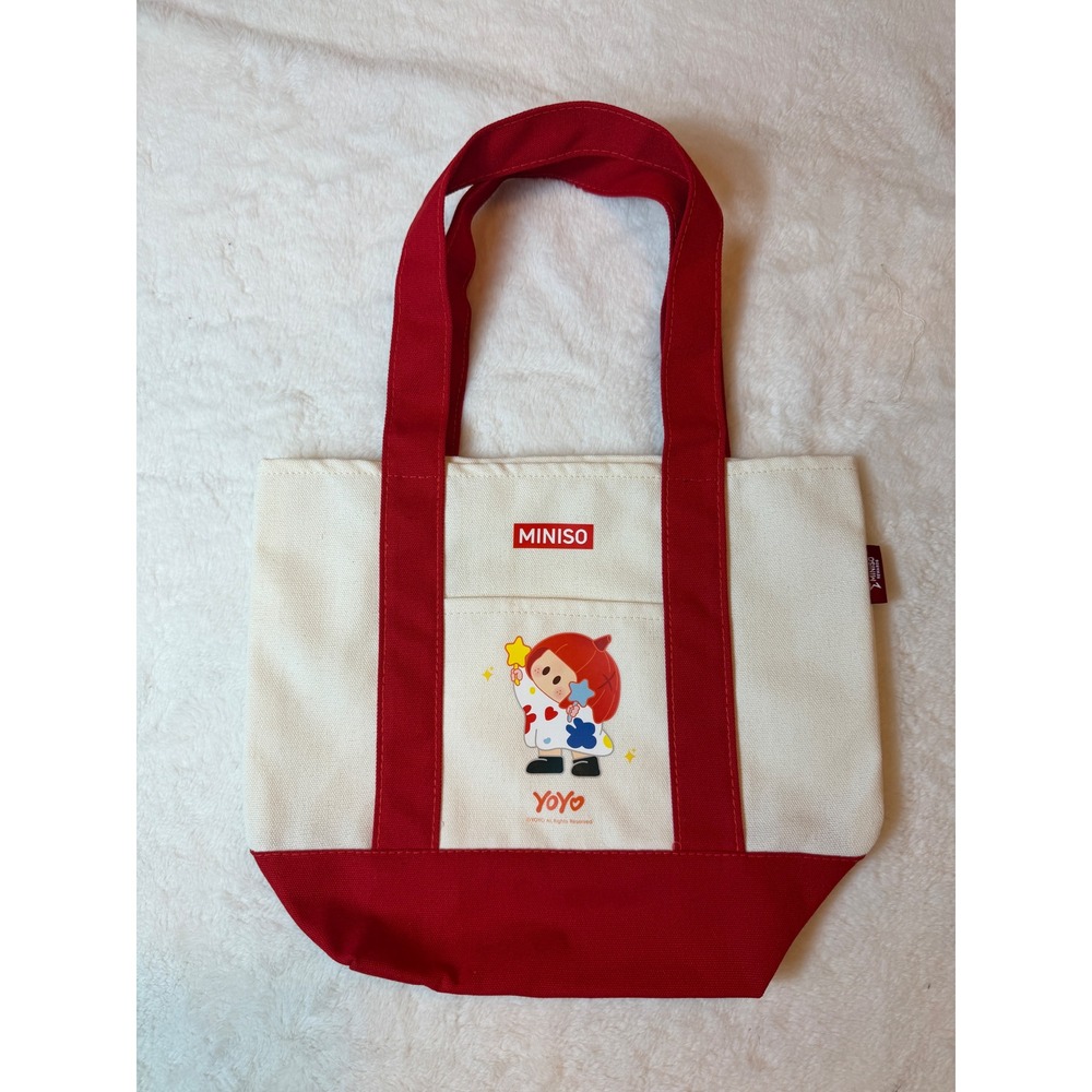 Miniso Yoyo Canvas Tote Bag Red Cream Character Graphic Small Handbag Everyday